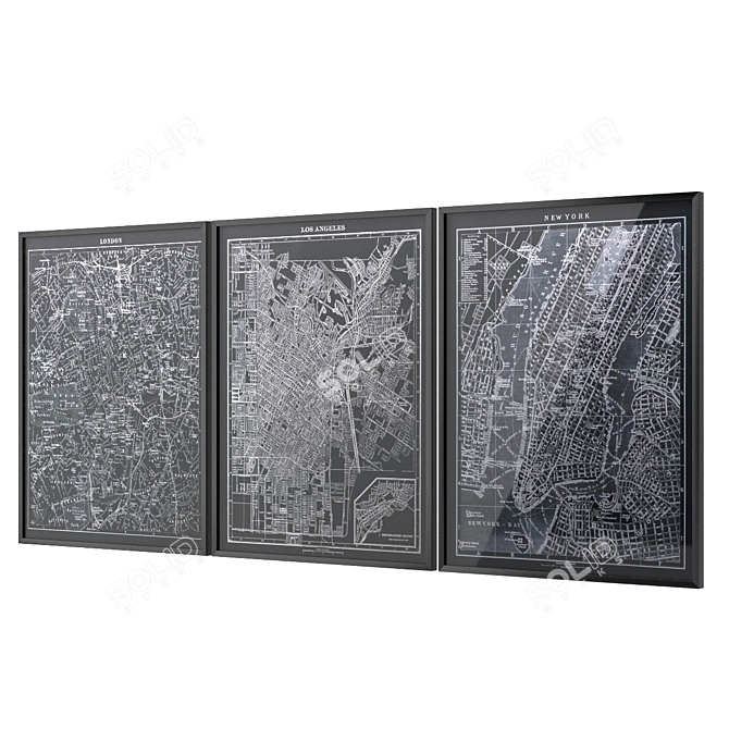 Vintage 1900s Lithograph Maps: Authentic Restoration Hardware 3D model image 2