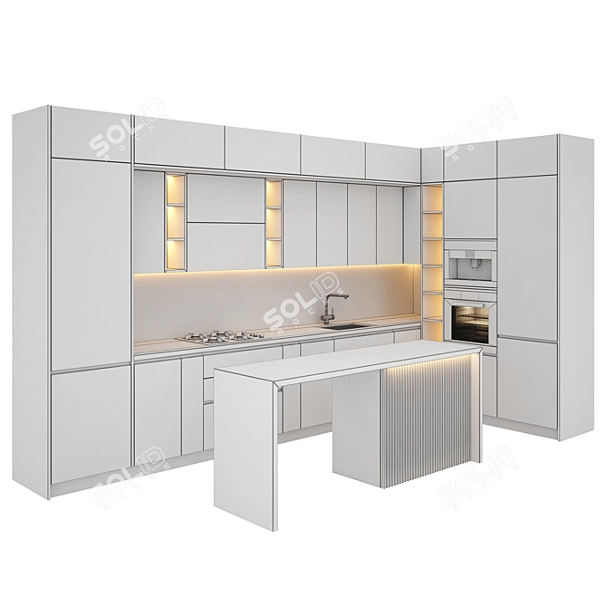 Modern Kitchen Set with Gas Hob, Sink, Oven, and Hood 3D model image 5