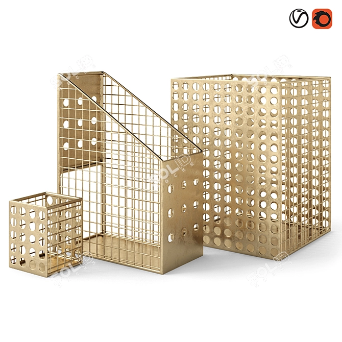 Sleek Steel Desk Set: Perforated Metal Accessories 3D model image 1