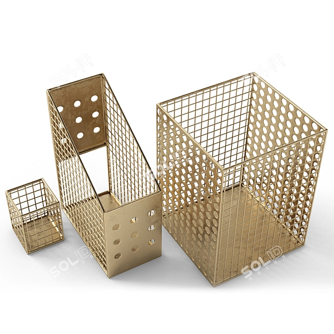 Sleek Steel Desk Set: Perforated Metal Accessories 3D model image 3