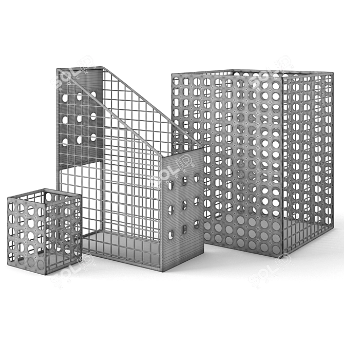 Sleek Steel Desk Set: Perforated Metal Accessories 3D model image 5