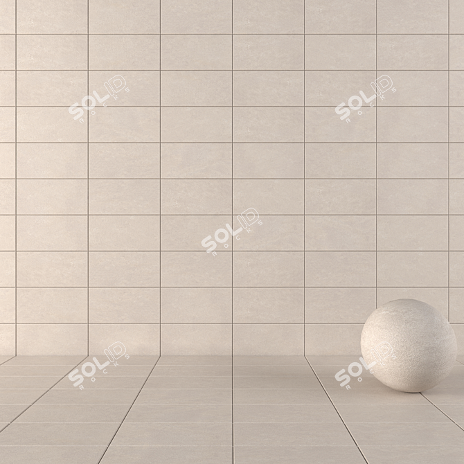 Basalt Beige Concrete Wall Tiles Set 3D model image 1