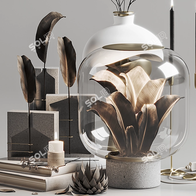 Modern Decor Set: Vase, Lamp, Books, Plants 3D model image 2