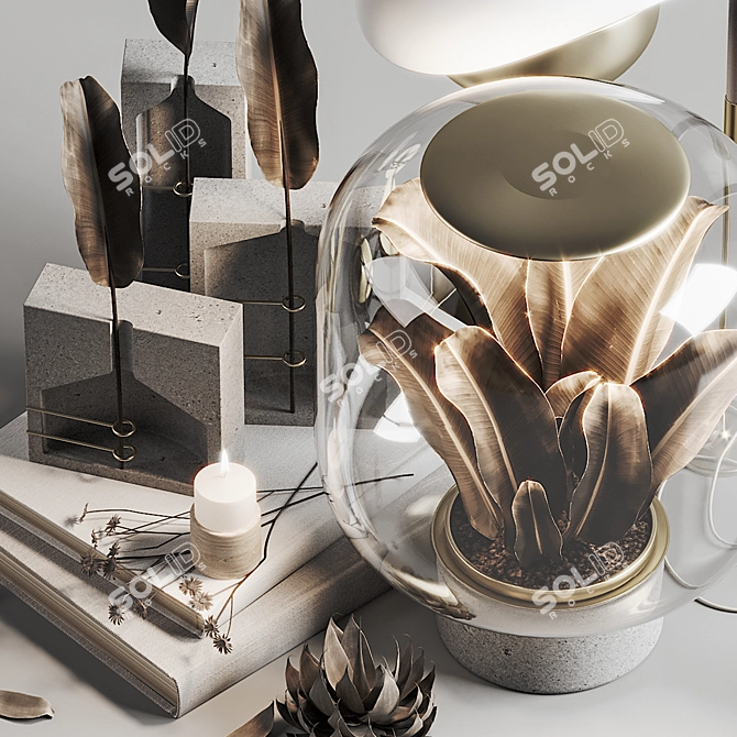 Modern Decor Set: Vase, Lamp, Books, Plants 3D model image 4