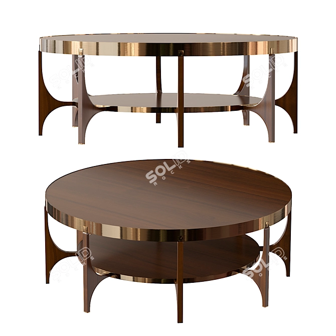 Modern Walnut and Brass Center Table 3D model image 1