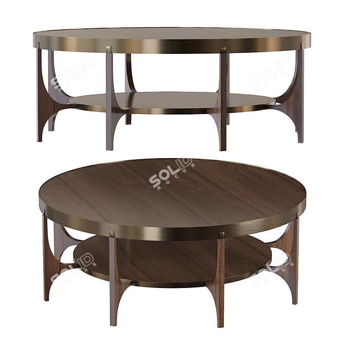 Modern Walnut and Brass Center Table 3D model image 2