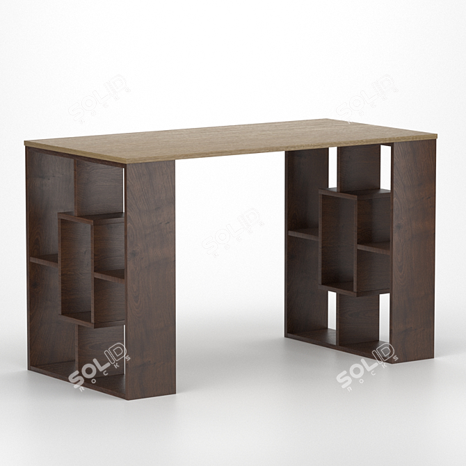 Minimalist Writing Desk with Functional Shelving 3D model image 2