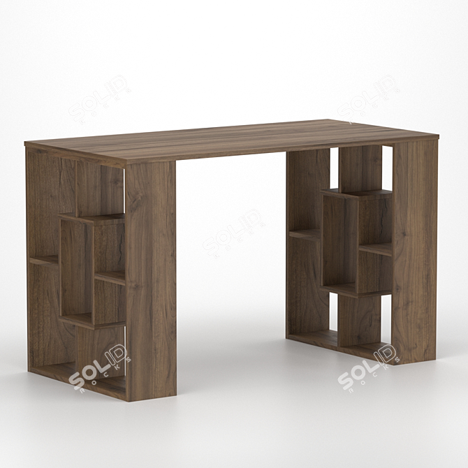 Minimalist Writing Desk with Functional Shelving 3D model image 3