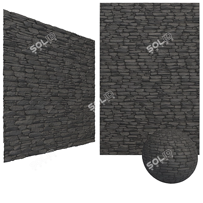 6K Tileable Textures: Black Stone Wall Brick04 & Cobblestone (Corona & Vray) 3D model image 4