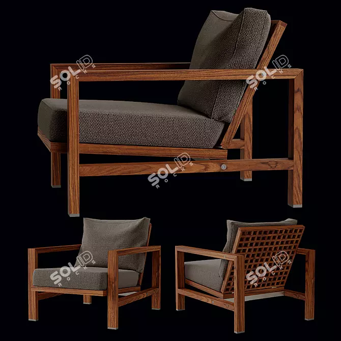 Minotti Quadrado: Elegant Teak Armchair 3D model image 1