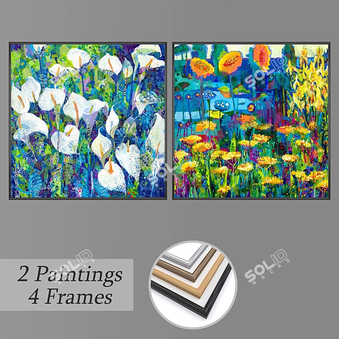 Artistic Wall Paintings Set 3D model image 1