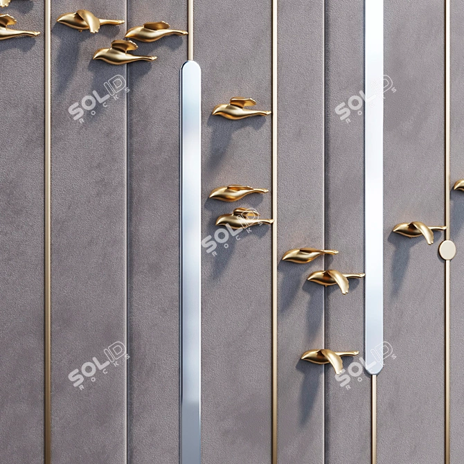 Title: Golden Bird Collection Wall Decor 3D model image 2