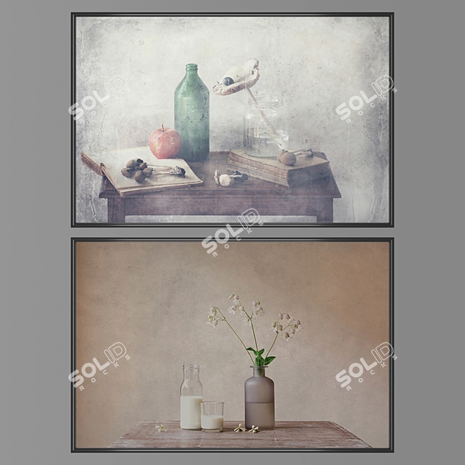 Modern Art Set: Set of 2 Paintings with 4 Frame Options 3D model image 1