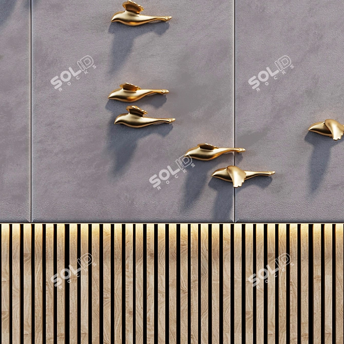 Elegant Birds Gold Panel 3D model image 2
