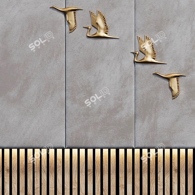 Decorative Gold Birds Panel 3D model image 2