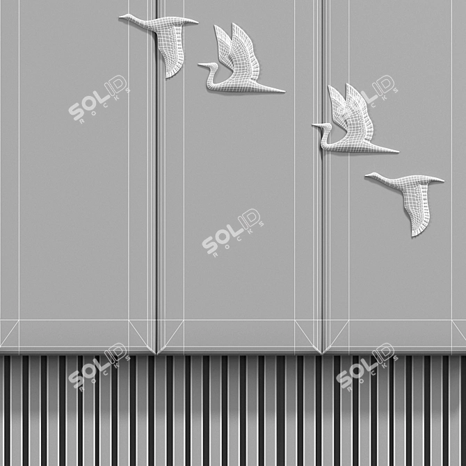 Decorative Gold Birds Panel 3D model image 3