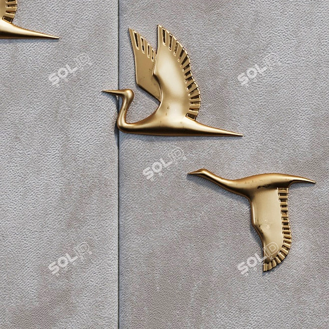 Decorative Gold Birds Panel 3D model image 4