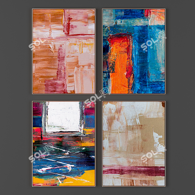 4-Piece Framed Art Collection 3D model image 1