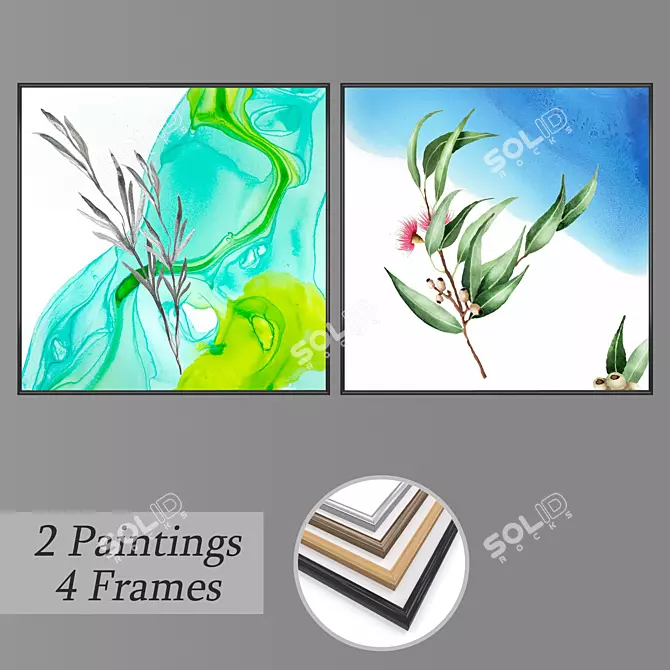 Artistic Wall Painting Set with Multiple Frames 3D model image 1