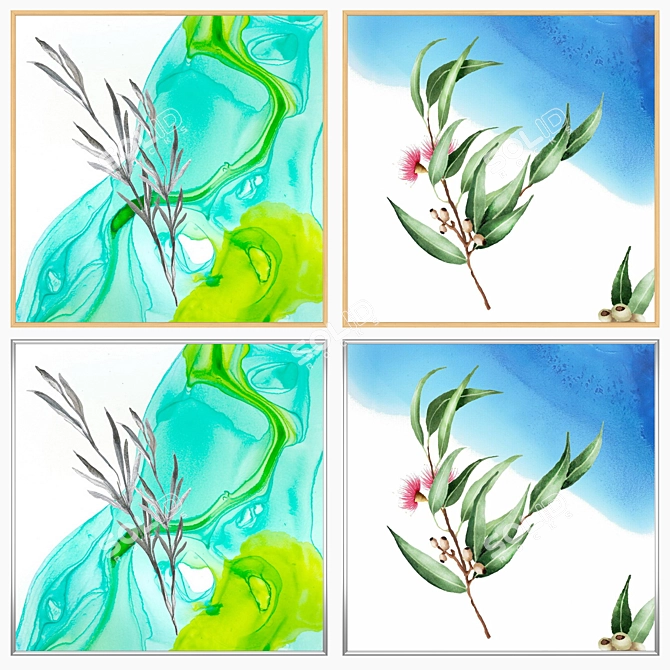 Artistic Wall Painting Set with Multiple Frames 3D model image 3