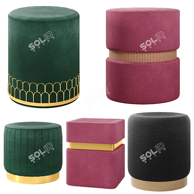 Velvet Wonder Poufs 3D model image 1