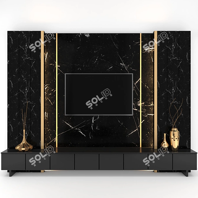 Sleek Wall-Mounted TV Stand 3D model image 1