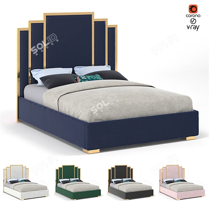 Regal Velvet Queen Bed 3D model image 1