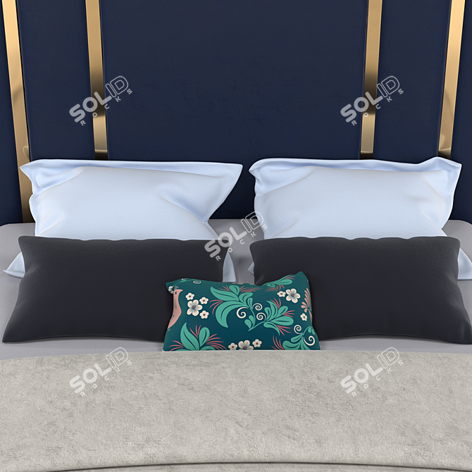 Regal Velvet Queen Bed 3D model image 2