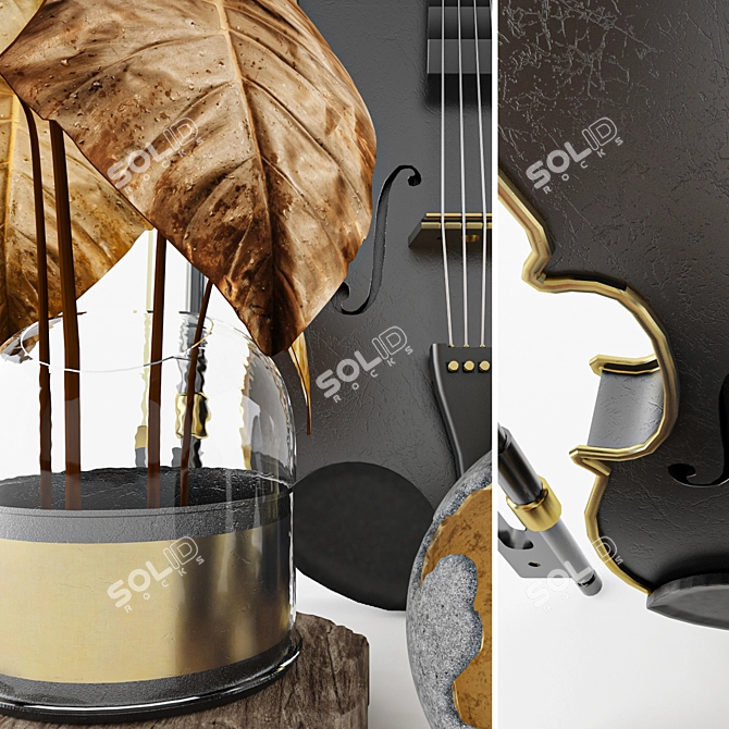 Elegant Decorative Set: Violin, Fiddlestick, Leaf & Coal, Candles, Mirror 3D model image 4