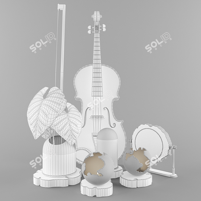 Elegant Decorative Set: Violin, Fiddlestick, Leaf & Coal, Candles, Mirror 3D model image 6