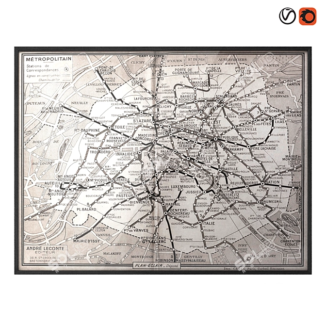Vintage Guilmin's Paris Metro Map - Classic Restoration Piece 3D model image 1
