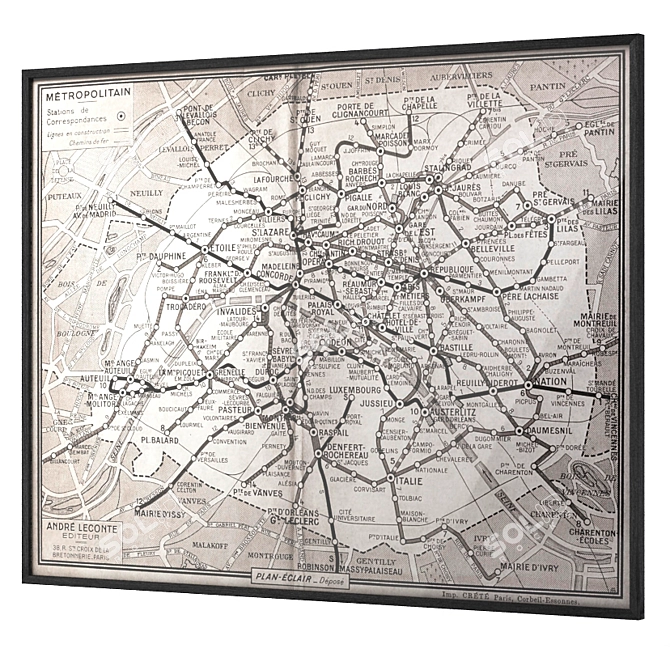Vintage Guilmin's Paris Metro Map - Classic Restoration Piece 3D model image 2