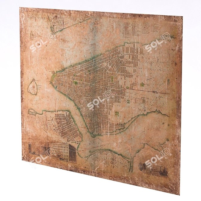 Vintage New York Canvas Map 3D model image 2