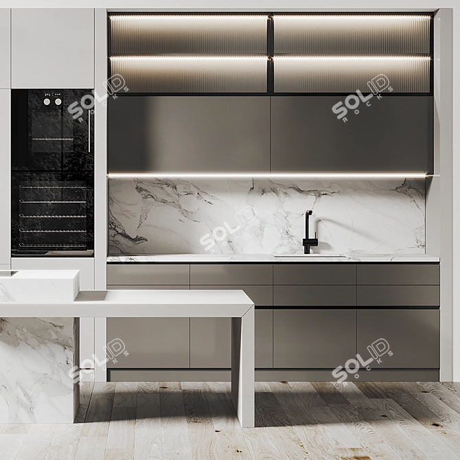 Modern Kitchen 3D Model: High-Quality Design 3D model image 1