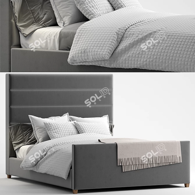 Elegant Channel Upholstered Bed 3D model image 1