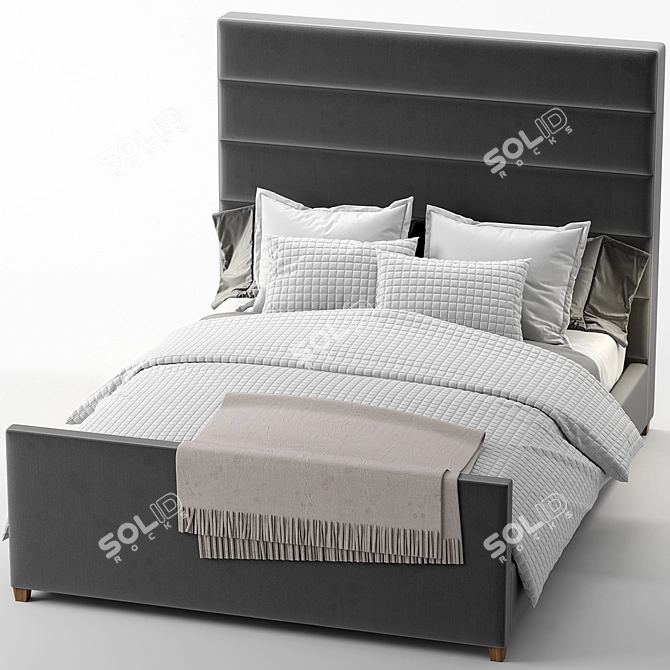 Elegant Channel Upholstered Bed 3D model image 2
