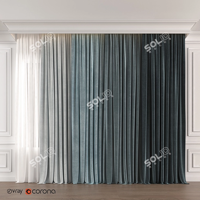 Blue Gradient Curtain: Stylish, High-Quality Design 3D model image 3
