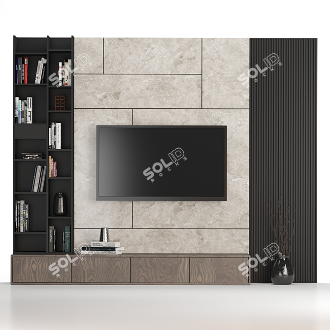 Modular TV Wall - Easily Editable, Sleek Design 3D model image 2