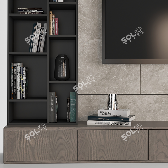 Modular TV Wall - Easily Editable, Sleek Design 3D model image 4