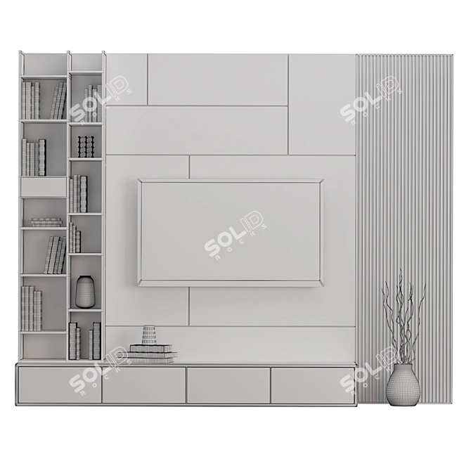 Modular TV Wall - Easily Editable, Sleek Design 3D model image 1