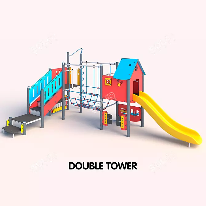 Dual Tower - Mesh and Staircase - 5 Level 3D model image 1