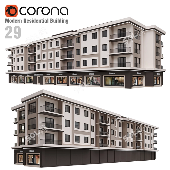 Modern Residential Building 29: Detailed 3D Model 3D model image 1