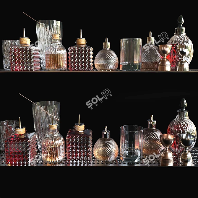 Premium Alcohol Bar Counter: Crystal Whiskey Rum Vodka Cocktail 3D model image 3