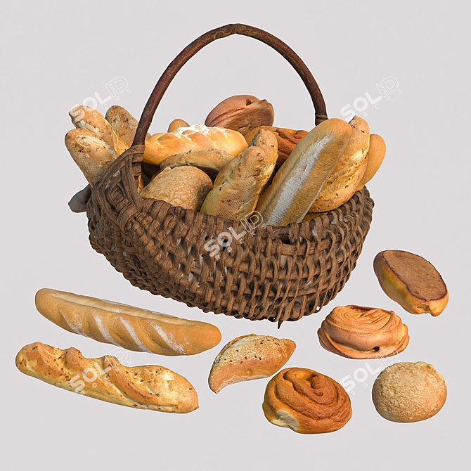 Delicious Bread Assortment 3D model image 1