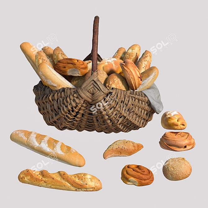 Delicious Bread Assortment 3D model image 2