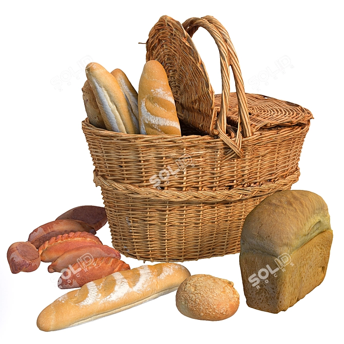 Artisan Bread Basket 3D Set 3D model image 1