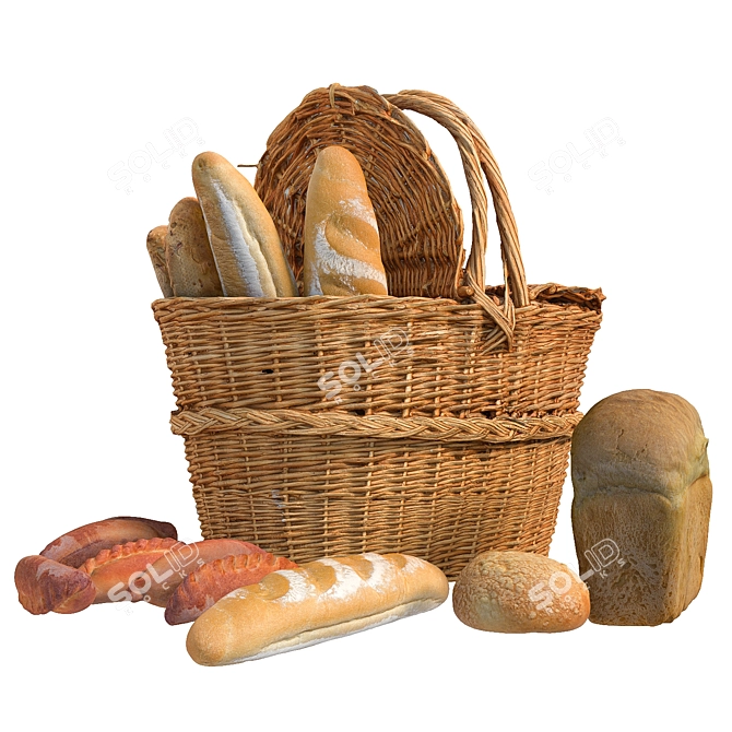 Artisan Bread Basket 3D Set 3D model image 3