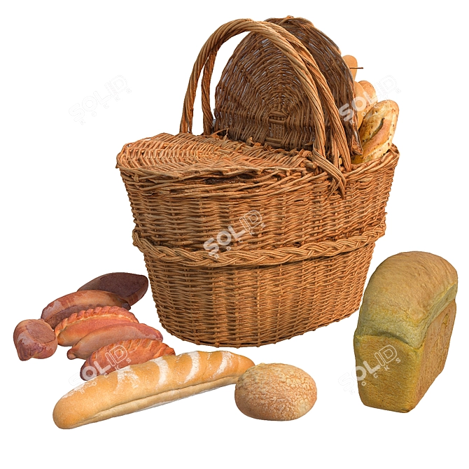 Artisan Bread Basket 3D Set 3D model image 4