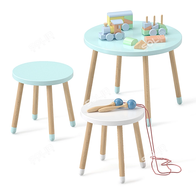 Playtime Pals: Children's Table & Toys 3D model image 1