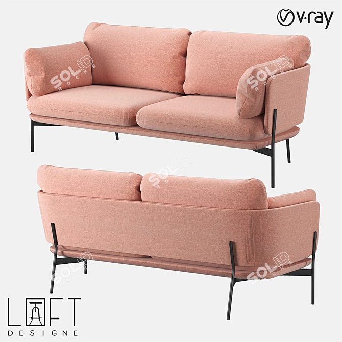 Sleek Metal and Fabric Sofa 3D model image 1